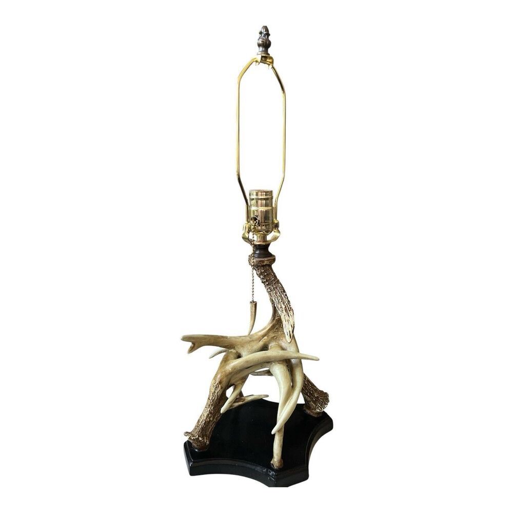 Vintage Deer Antler Table Lamp Resin Rustic Cabin Lodge Decor 21" Working